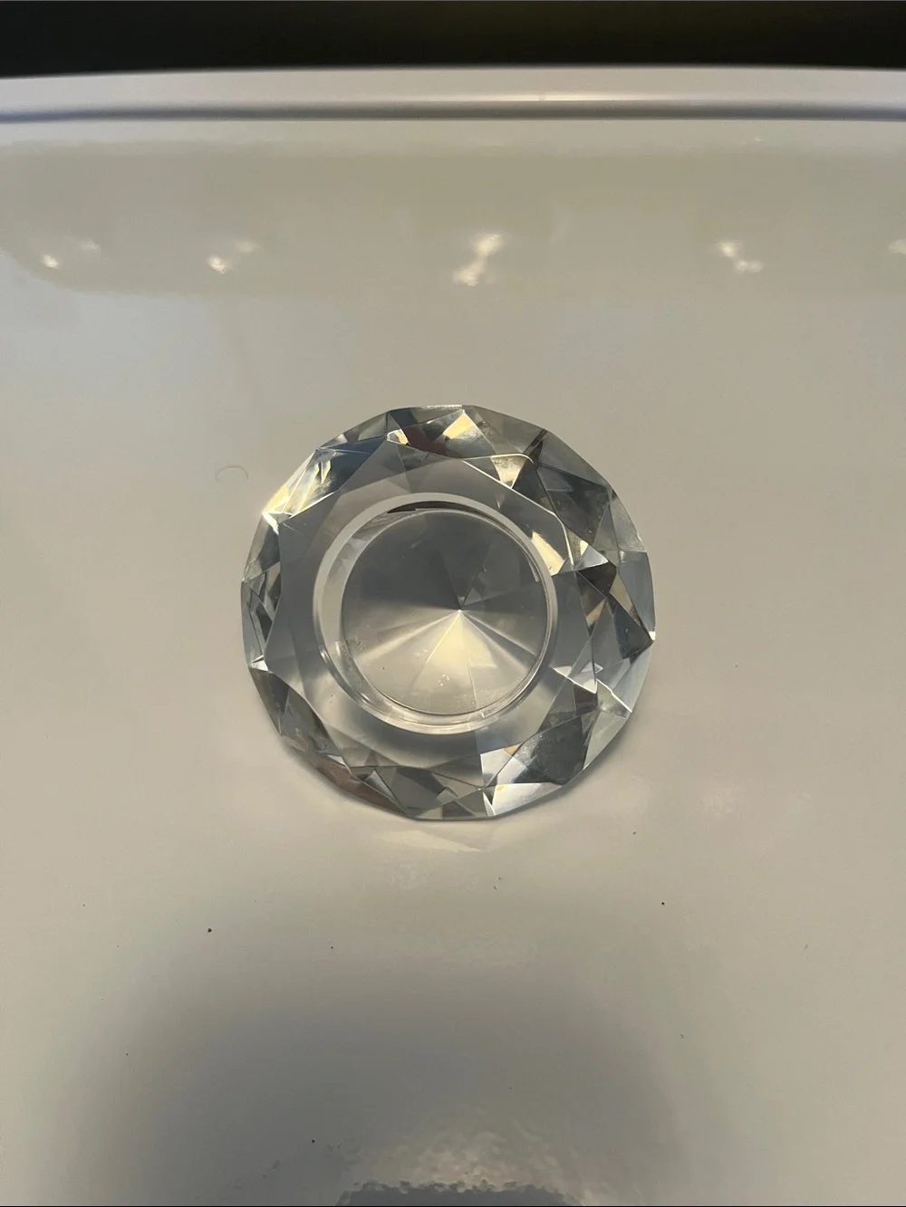Faceted Crystal Round votive or tea light candle holder - Clear